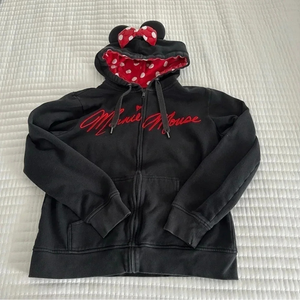 Disney Minnie Mikey Mouse Jacket Ears Hoodie Sweatshirt Full Zip Girls XL(b2